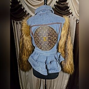 Denim Jacket with Faux Fur Sleeves